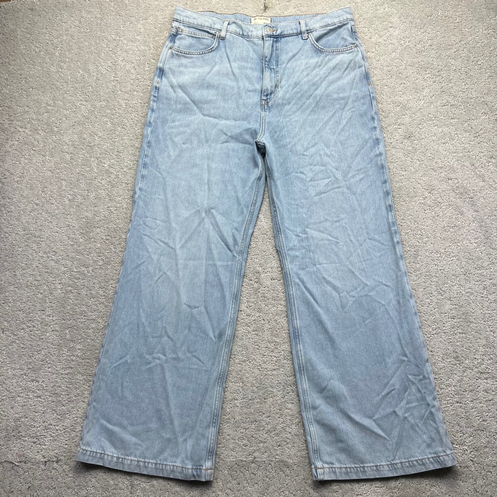 We The Free Jeans Womens 32 Blue Denim Oversized Baggy Stride Straight 'n Wide